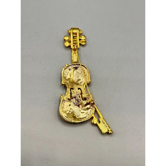 Vintage Gold Tone Violin Pin Brooch Cello Music Orchestra Musical Instrument Pin - Picture 5 of 6